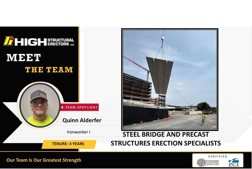 Meet the Team card for Quinn Alderfer, Ironworker I at High Structural Erectors