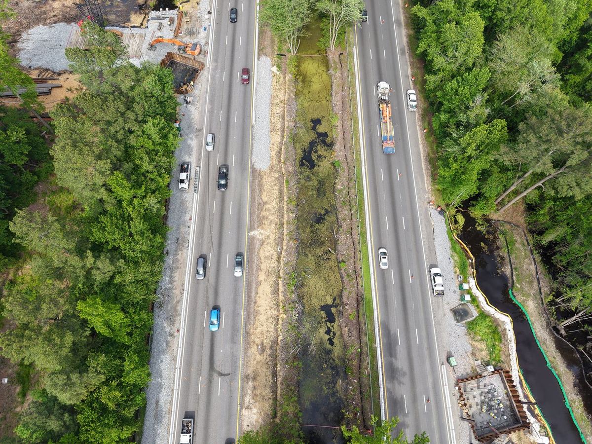 Aerial of a highway bridge site