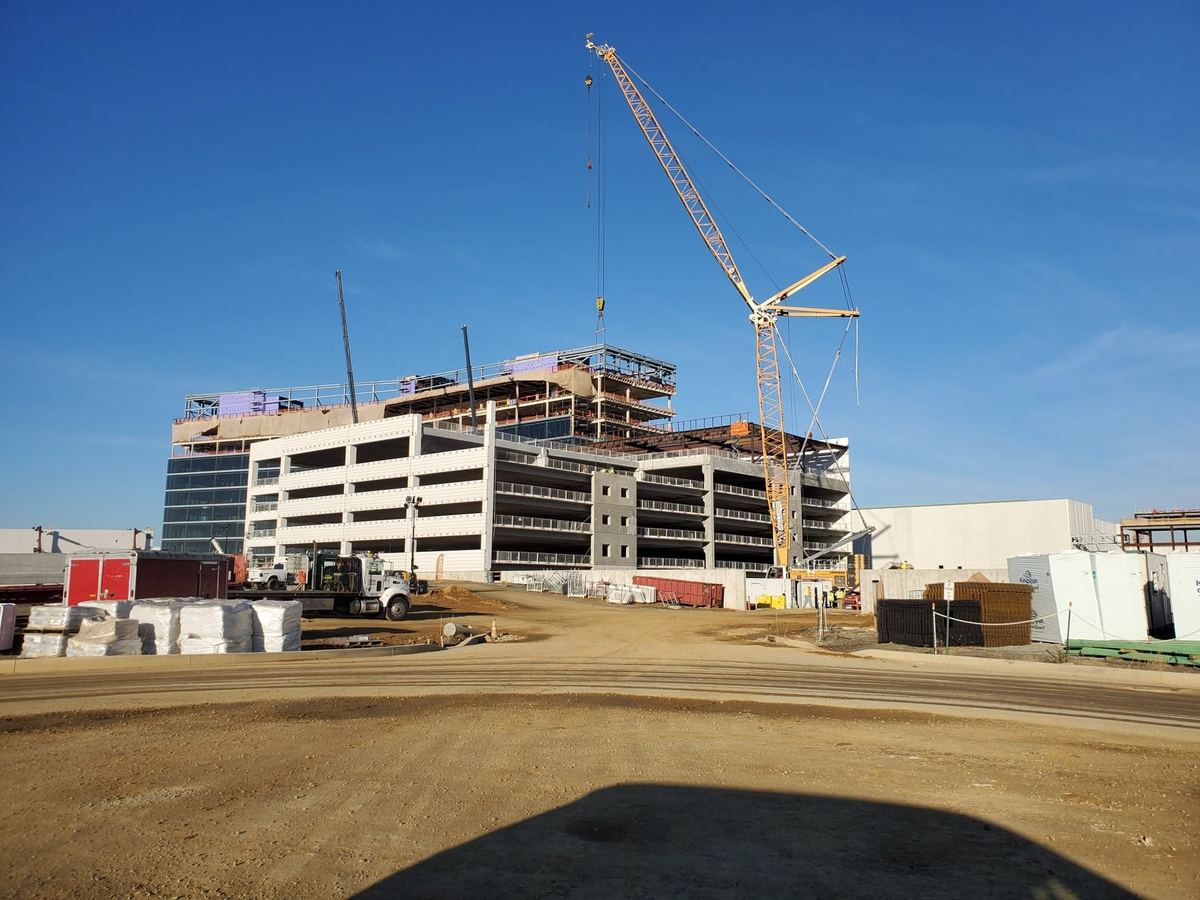 Multi-level precast parking structure under construction
