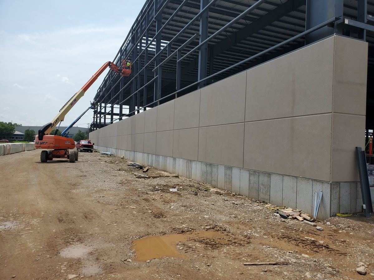Precast wall panels on an industrial building