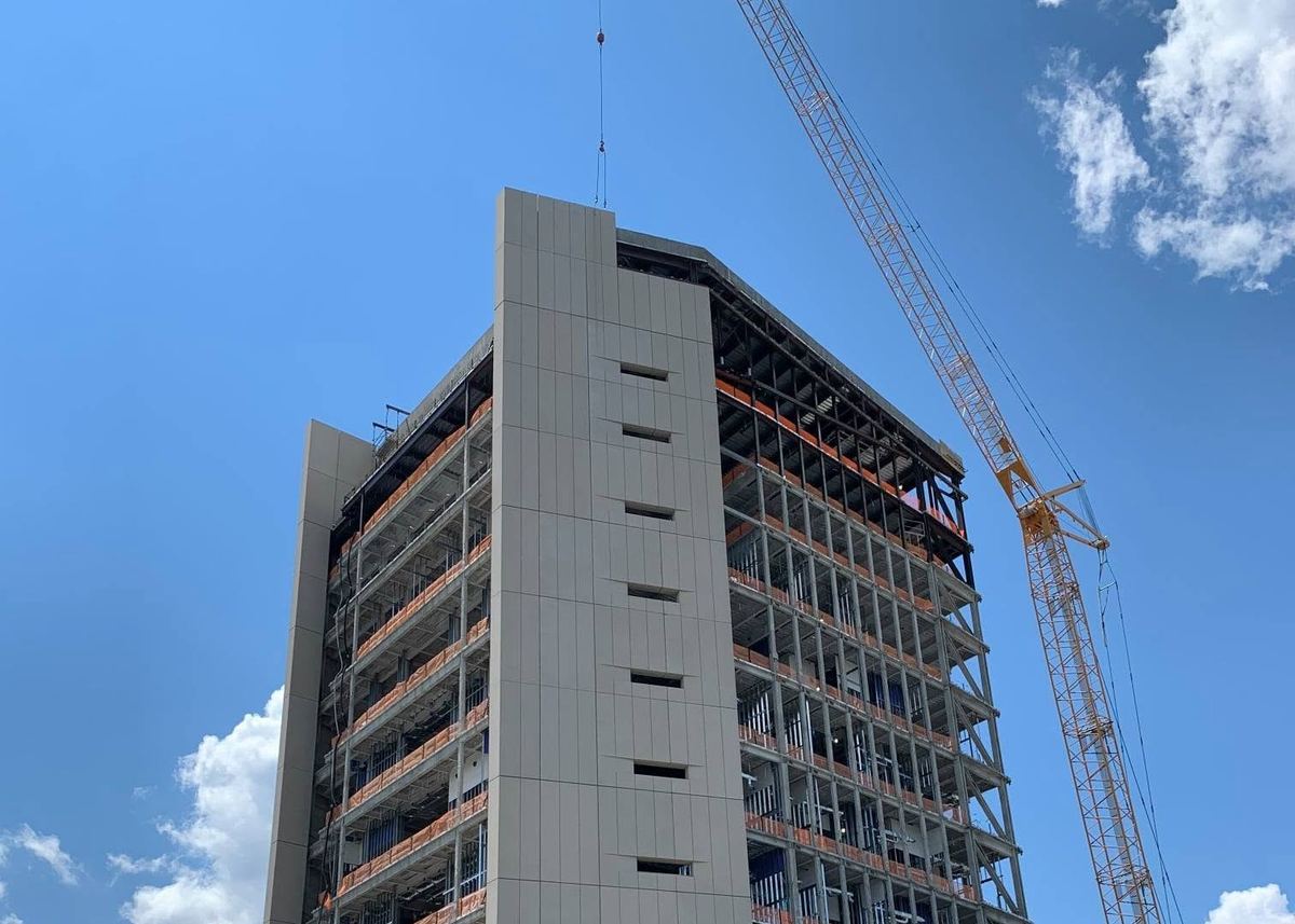 Architectural precast cladding on a high-rise under construction