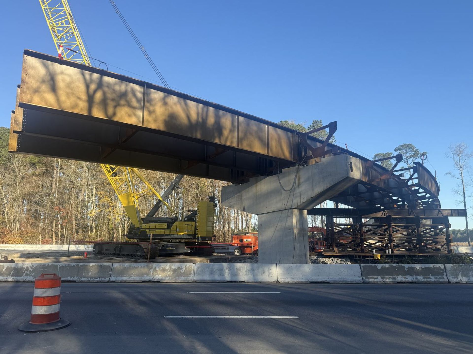 Girder being set on a pier