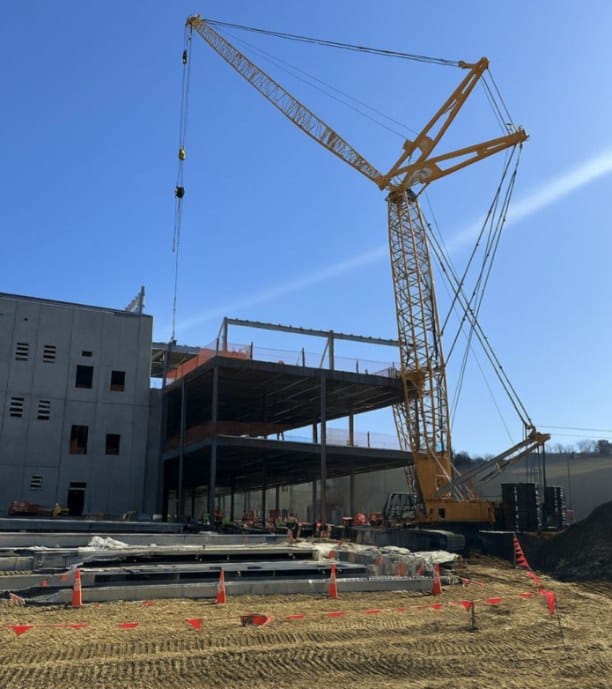 Crawler crane erecting precast wall panels at a data center in Ashburn, Virginia