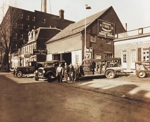Men and trucks outside the High Welding Co. shop in Lancaster, Pennsylvania, 1931